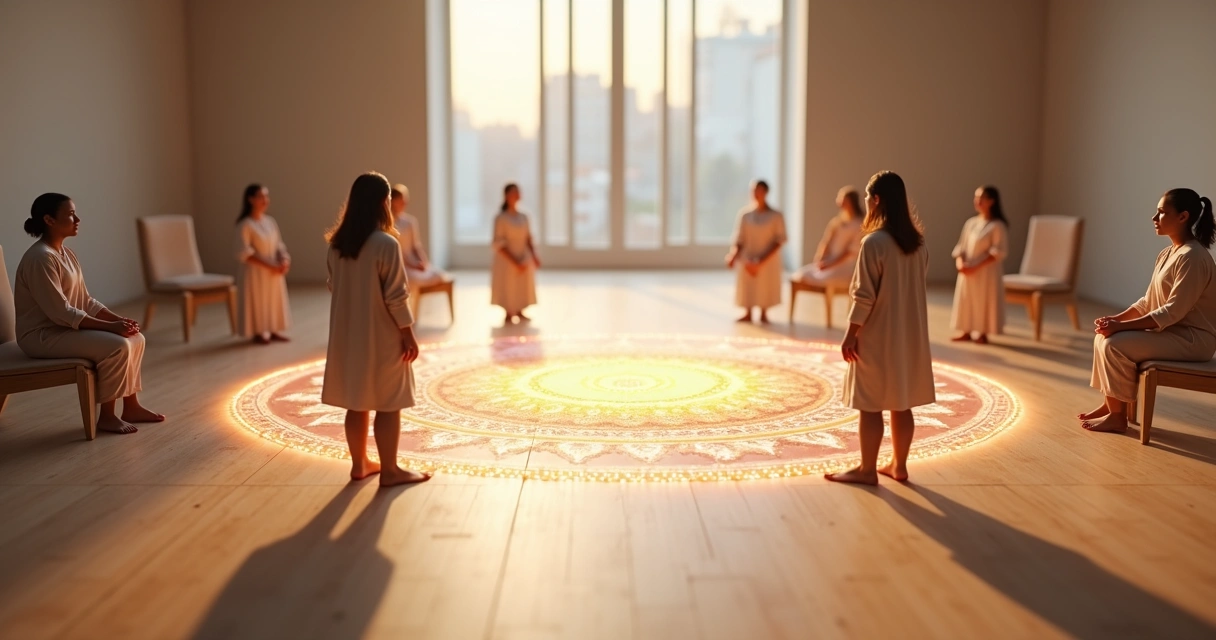 Círculo com pessoas representando energia familiar alinhada 