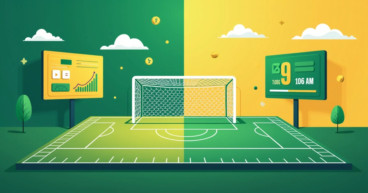 Campo de futebol com odds ao vivo mudando conforme um gol acontece 