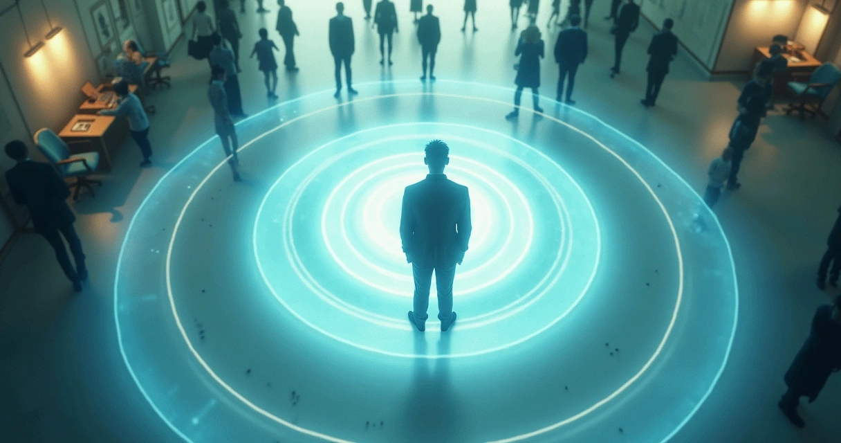 Representación visual de un campo de energía alrededor de una persona