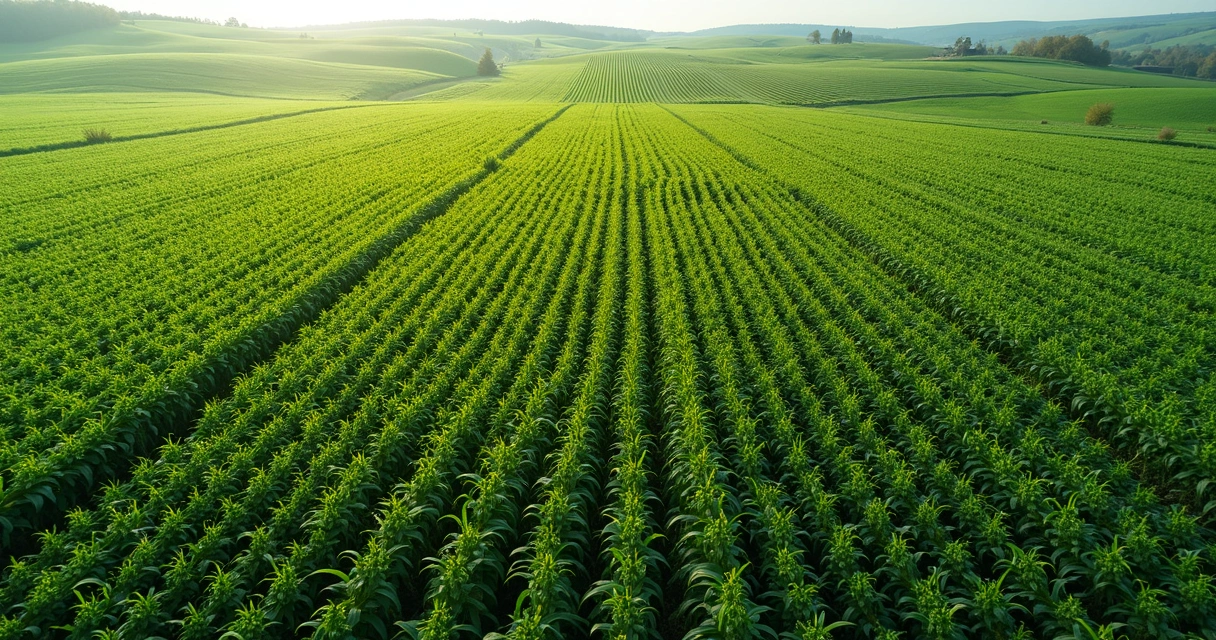 Campo de soja com plantas em diferentes estágios de desenvolvimento 