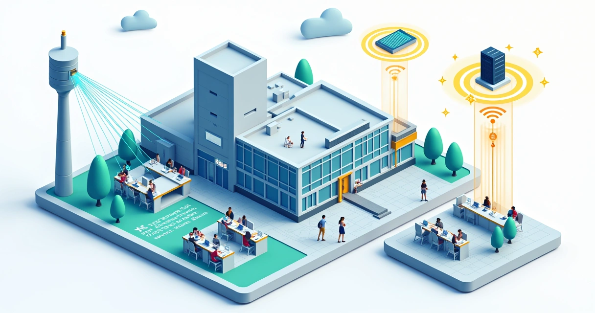 Conceito de campus escolar conectado com internet dedicada de alta capacidade 