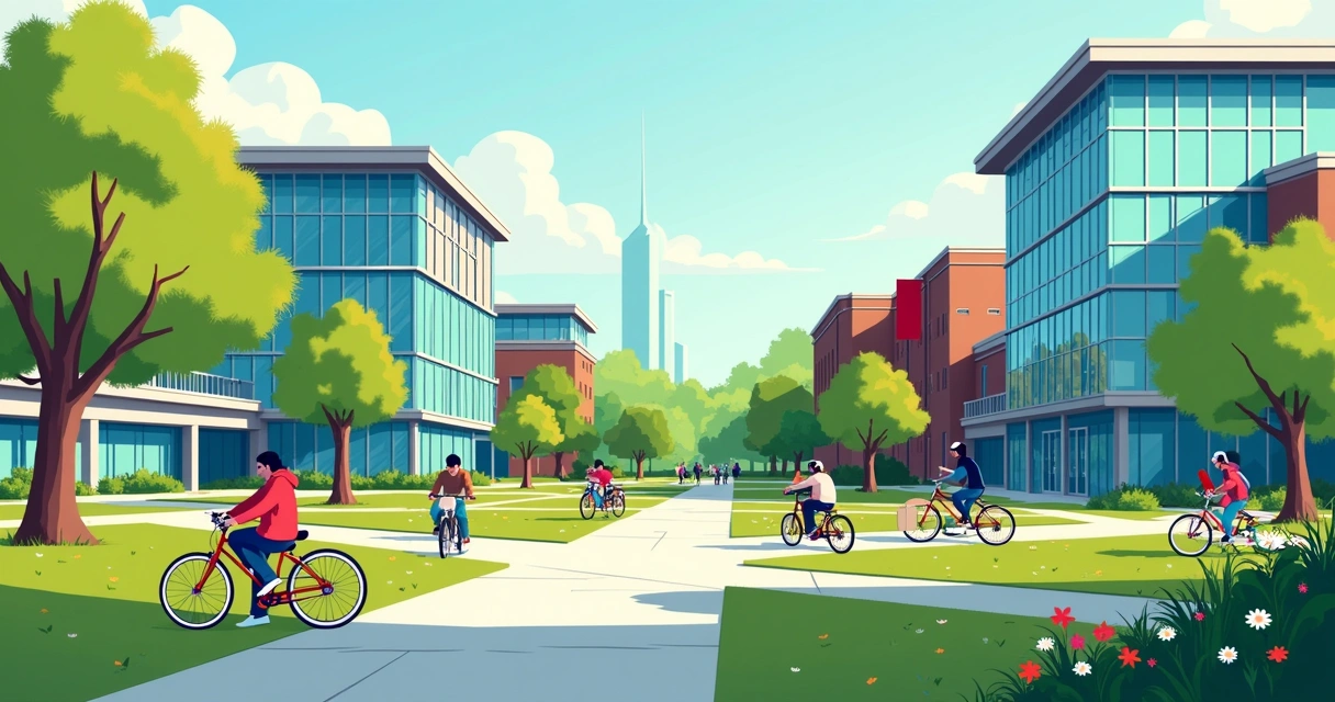Campus moderno da NC State University com edifícios de vidro 