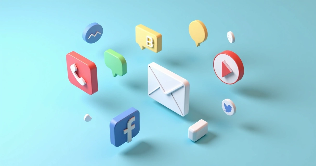 Ícones coloridos de diferentes canais de comunicação digital 