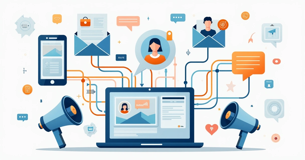 Painel com diversos canais de comunicação digital e impressa, conectando pessoas 