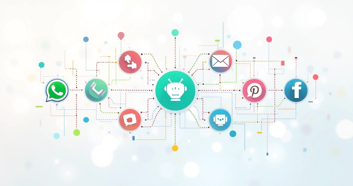 Ícones de canais digitais conectados ao chatbot 