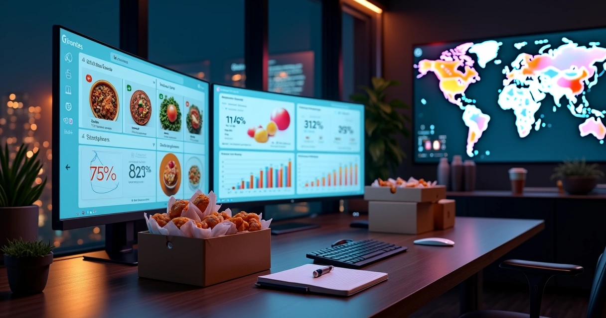 Painel digital mostrando vários canais online de divulgação de delivery de comida 