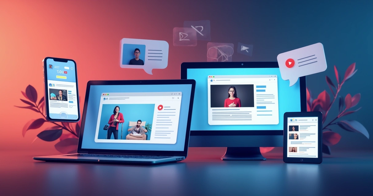 Montagem de diferentes canais digitais: blogs, redes sociais, vídeos, grupos e emails 