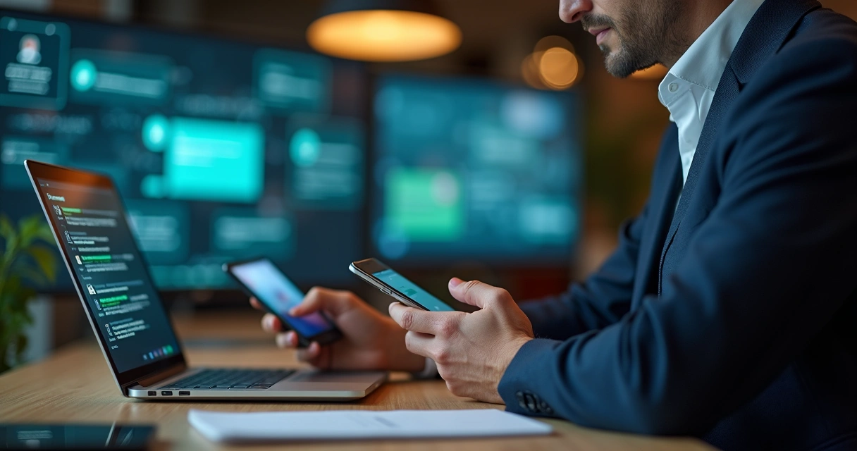 Pessoa recebendo mensagens em múltiplos canais digitais