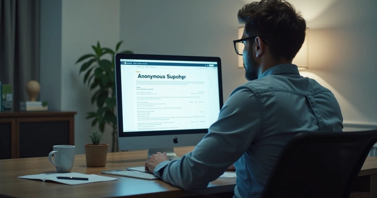 Persona usando computadora de escritorio en entorno privado