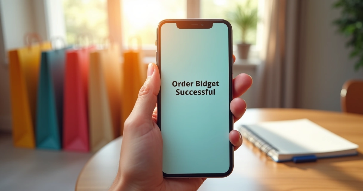 Tela de smartphone com confirmação de cancelamento de compra e mão ao lado em gesto de alívio