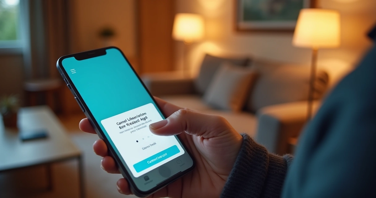 Pessoa cancelando assinatura em aplicativo de celular com tela mostrando confirmação 