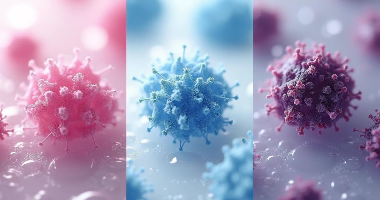 Representação de células de câncer de mama, pulmão e melanoma ao microscópio 