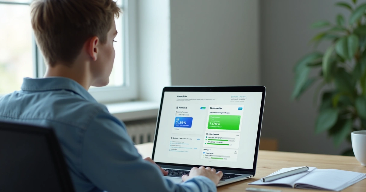 Profissional analisando score de currículo na tela 