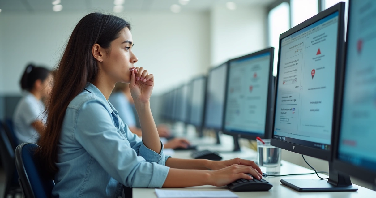 Jovem sentado em frente a computador realizando prova teórica da CNH com expressão calma 