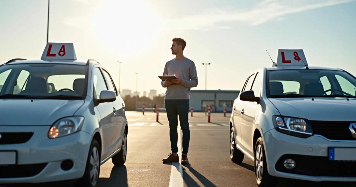 Candidato analisando dois carros diferentes para exame prático de CNH 