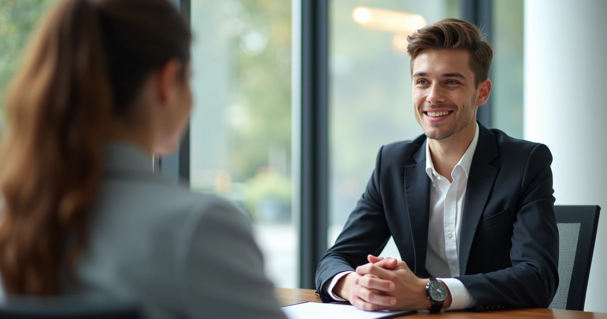 Candidato jovem em entrevista de estágio com recrutadora 