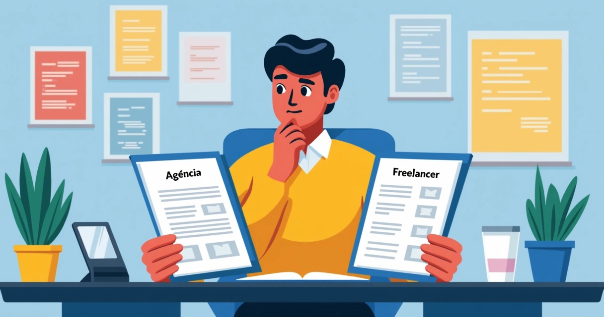 Candidato analisando propostas de agência e freelancer 