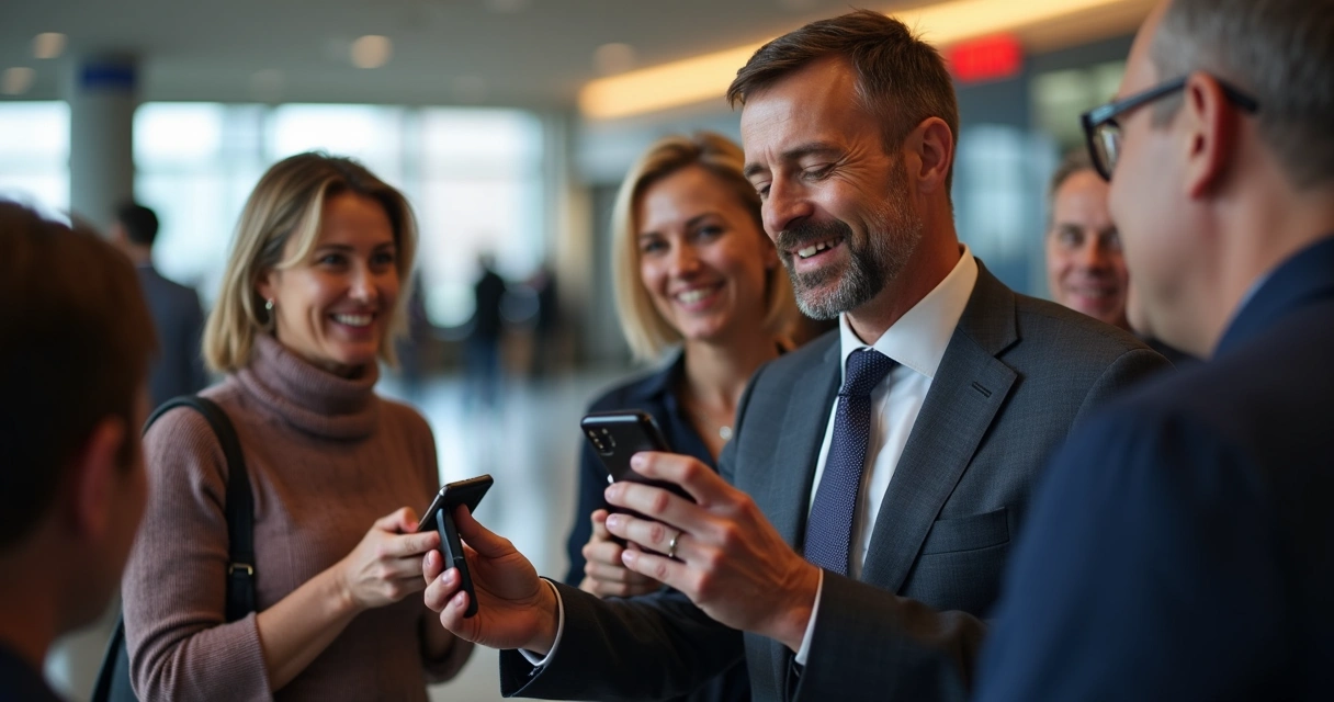 Pessoa usando celular para gravar vídeo de campanha eleitoral em ambiente moderno