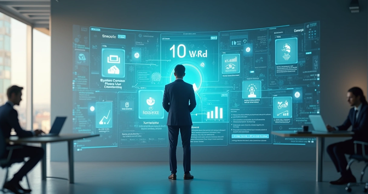 Candidato em painel futurista sendo avaliado por sistema de triagem de currículos com inteligência artificial 