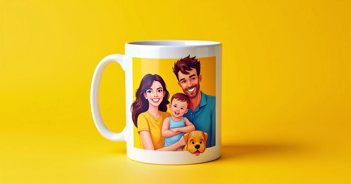 Caneca personalizada com foto de casal, bebê e pet 