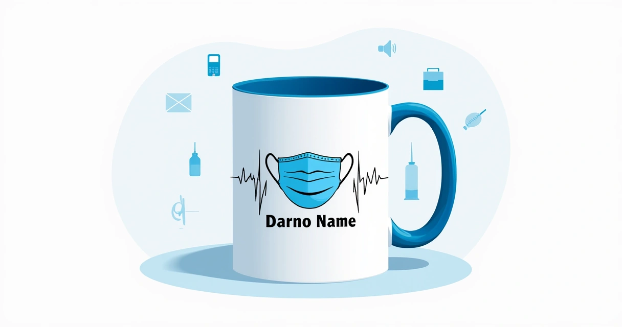 Caneca personalizada para anestesiologista com nome e desenhos de equipamentos de anestesia 