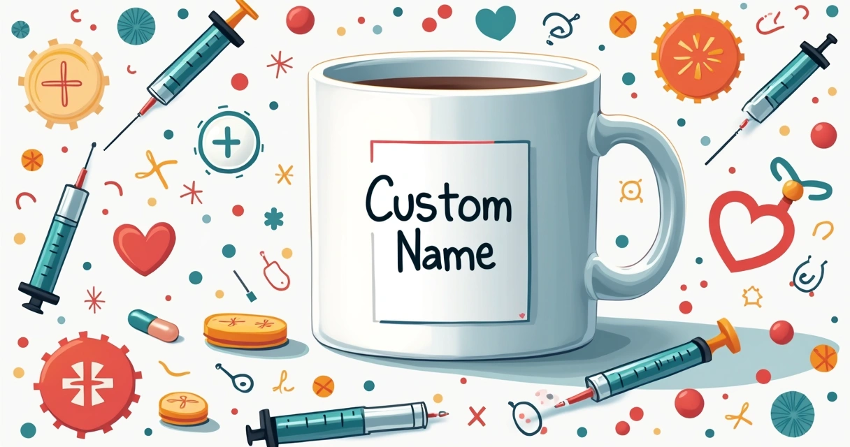Caneca branca personalizada com tema de anestesia e nome do profissional 