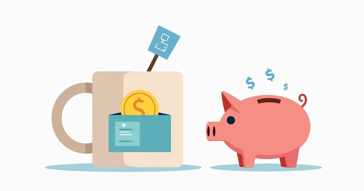 Caneca personalizada simples ao lado de cofrinho de moedas 