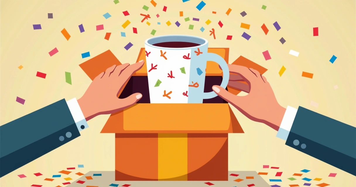 Caixa de presente com caneca personalizada aberta 