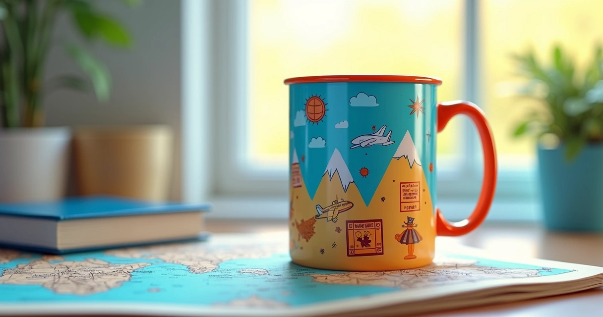 Caneca personalizada com tema de viagem 