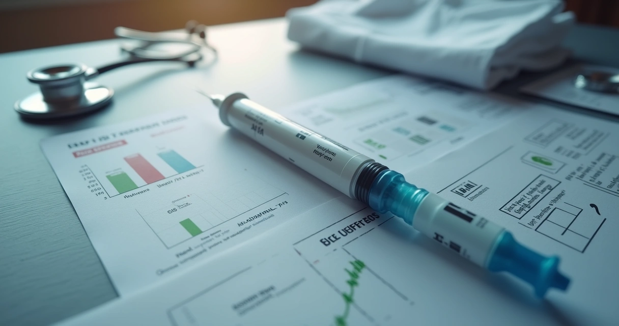 Caneta emagrecedora sobre mesa dividida entre saúde e risco 