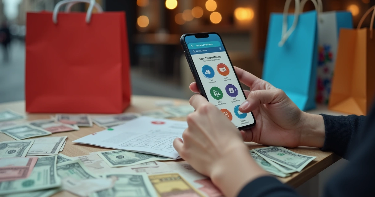 Persona usando app de banco para canjear puntos de tarjeta 