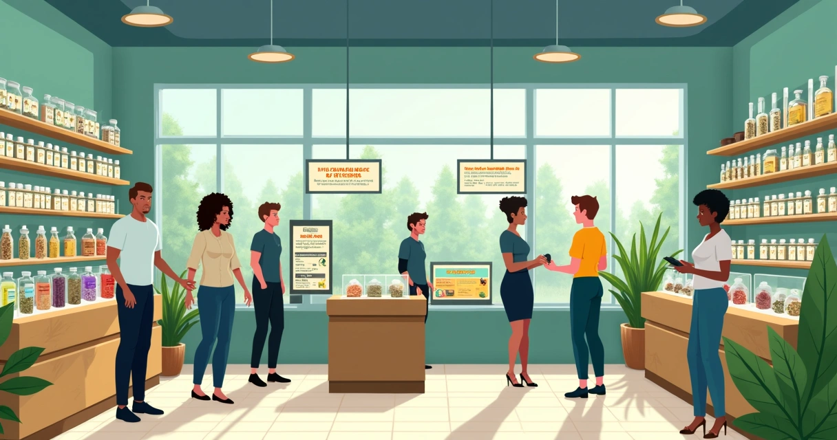 Interior de loja moderna de cannabis nos EUA em 2026 