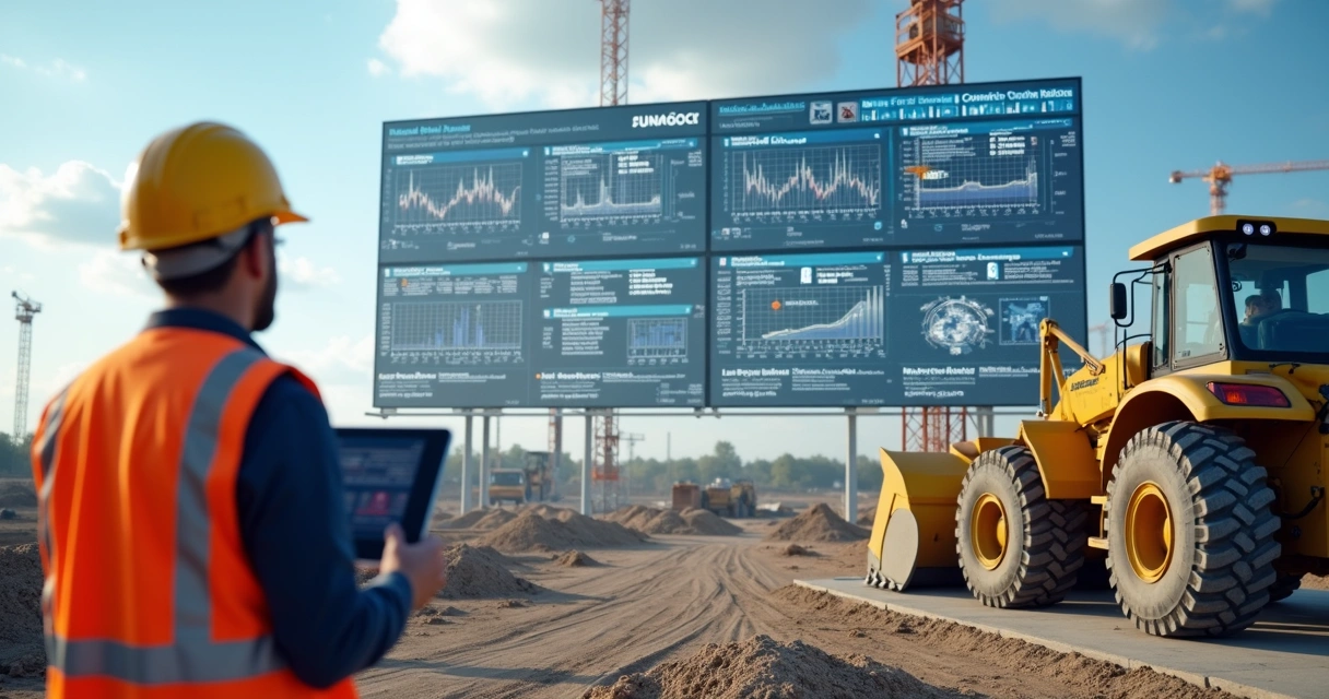 Canteiro de obras com sensores e monitoramento digital