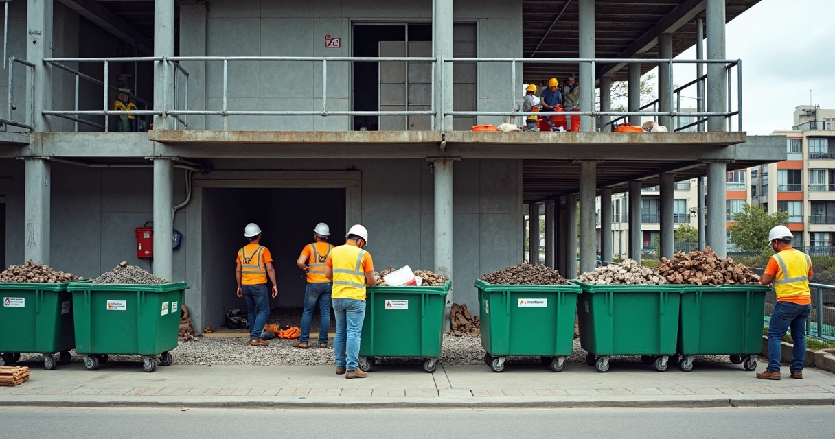 Canteiro de obras organizado com estrutura metálica 