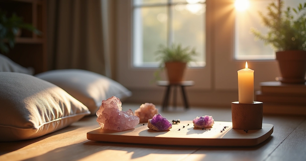 Canto de espiritualidade com mesa radiônica em casa 