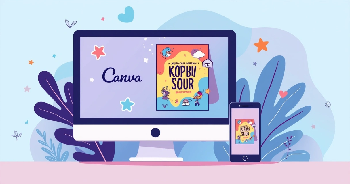 Montagem de design automático no Canva mostrando criação de cartaz com IA 