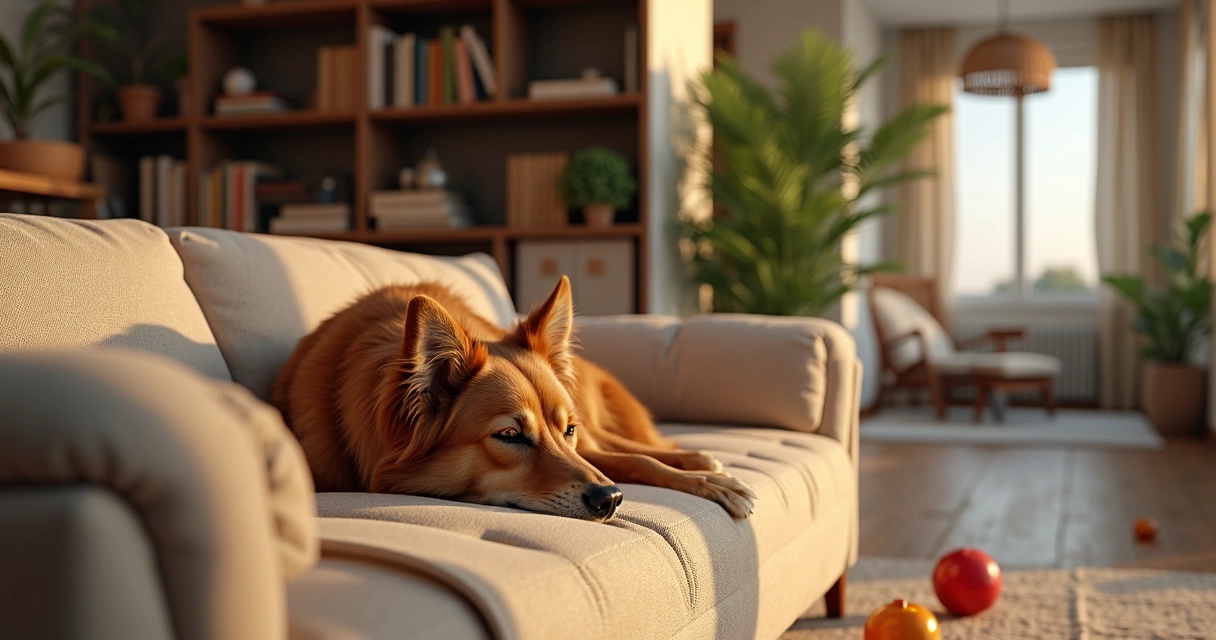 Cão deitado confortavelmente num sofá de uma casa no Porto