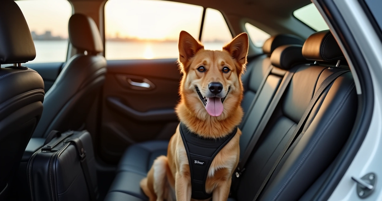 Cachorro viajando com segurança em carro 