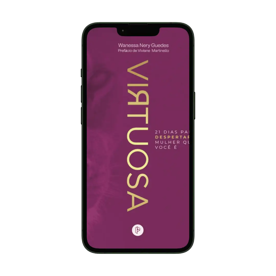 Capa do livro devocional Virtuosa na tela de um celular