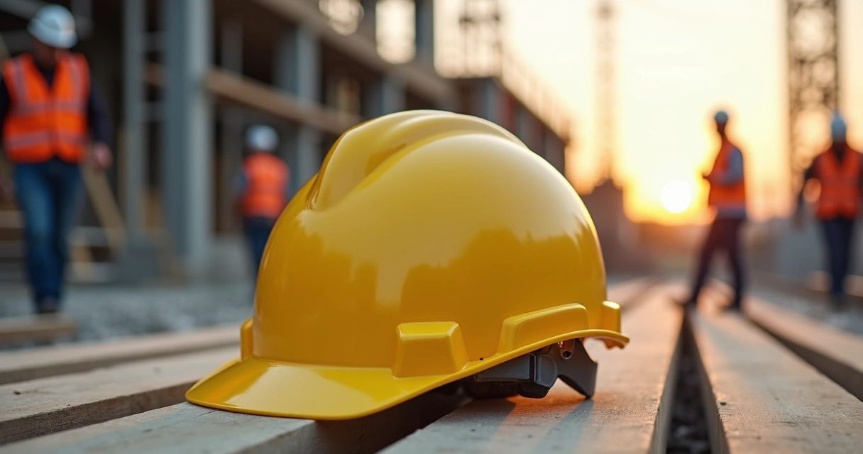 Equipamento de proteção individual: capacete de segurança usado em obra