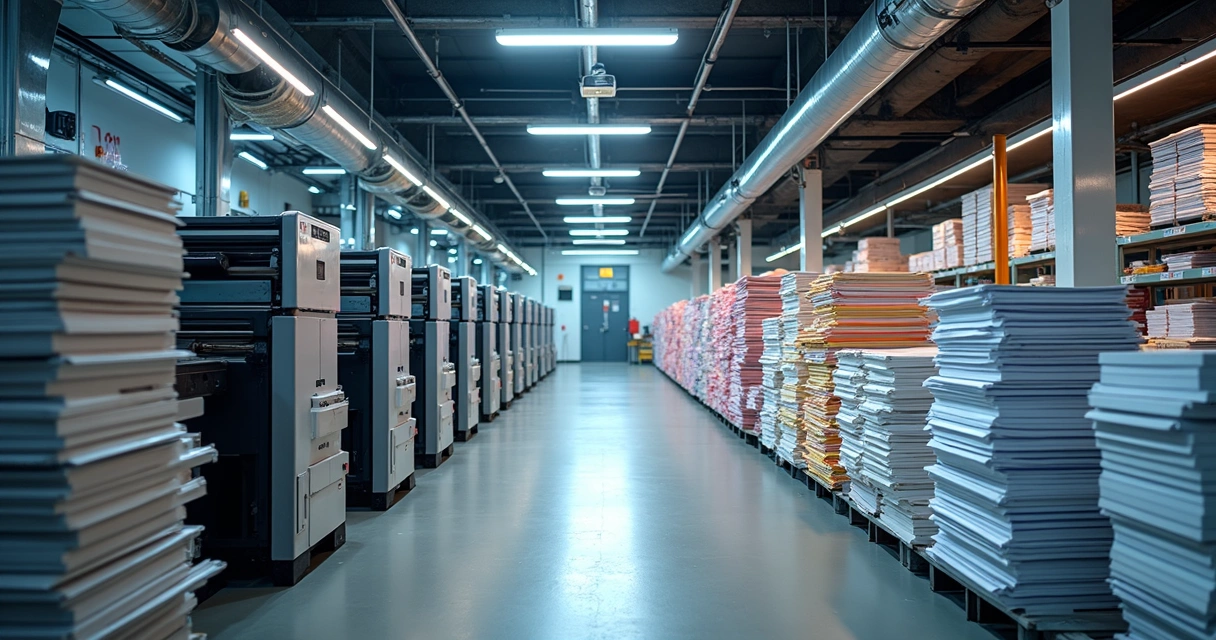 Impressoras industriais em uma gráfica moderna