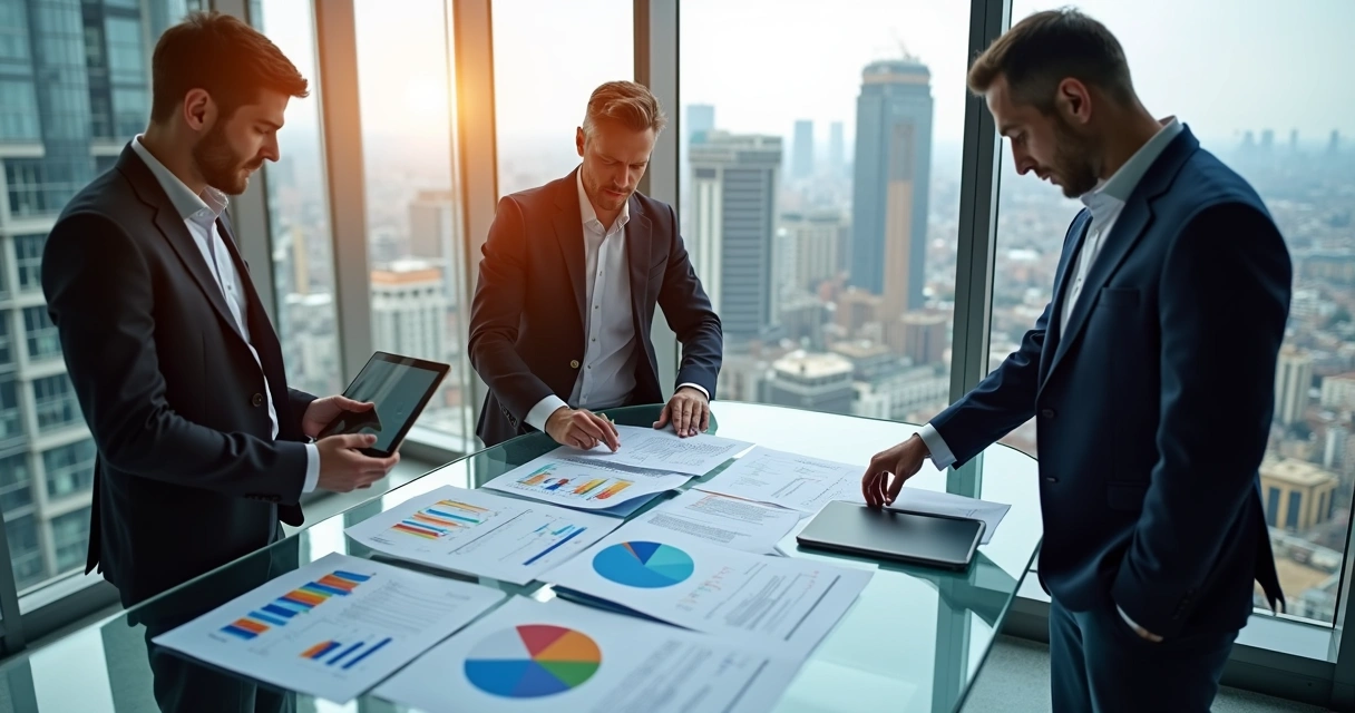 Profissionais analisando contratos de CRI e gráficos de expansão imobiliária