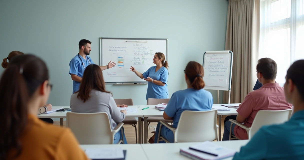 Equipe de cuidadores participando de treinamento em ILPI 