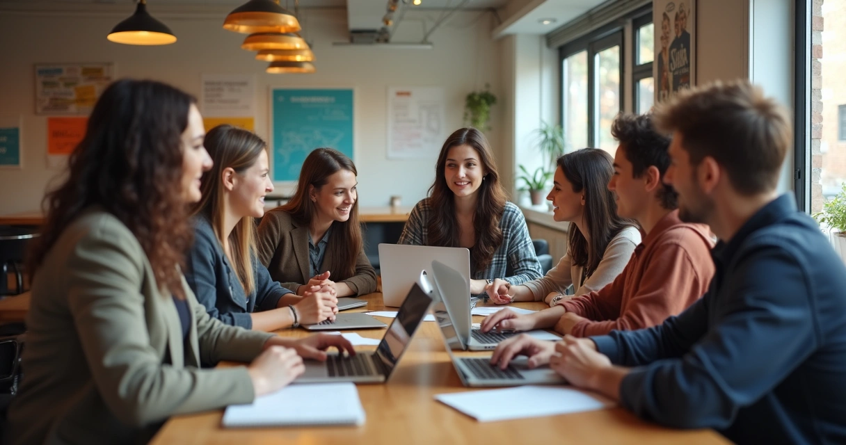 Jovens recebendo capacitação em pequena empresa, ambiente informal 