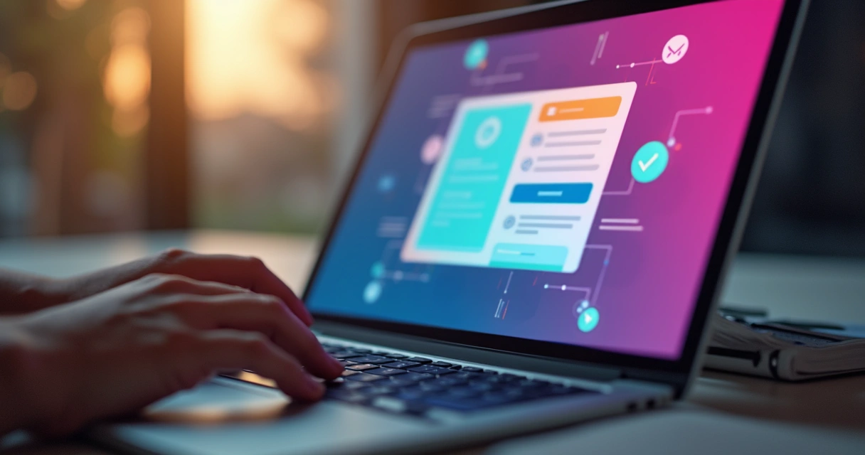 Pessoa preenchendo formulário de captura de leads em uma landing page no laptop 