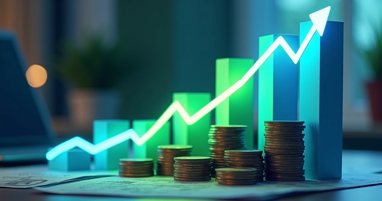 Gráfico de barras ascendentes representando capital de giro empresarial 