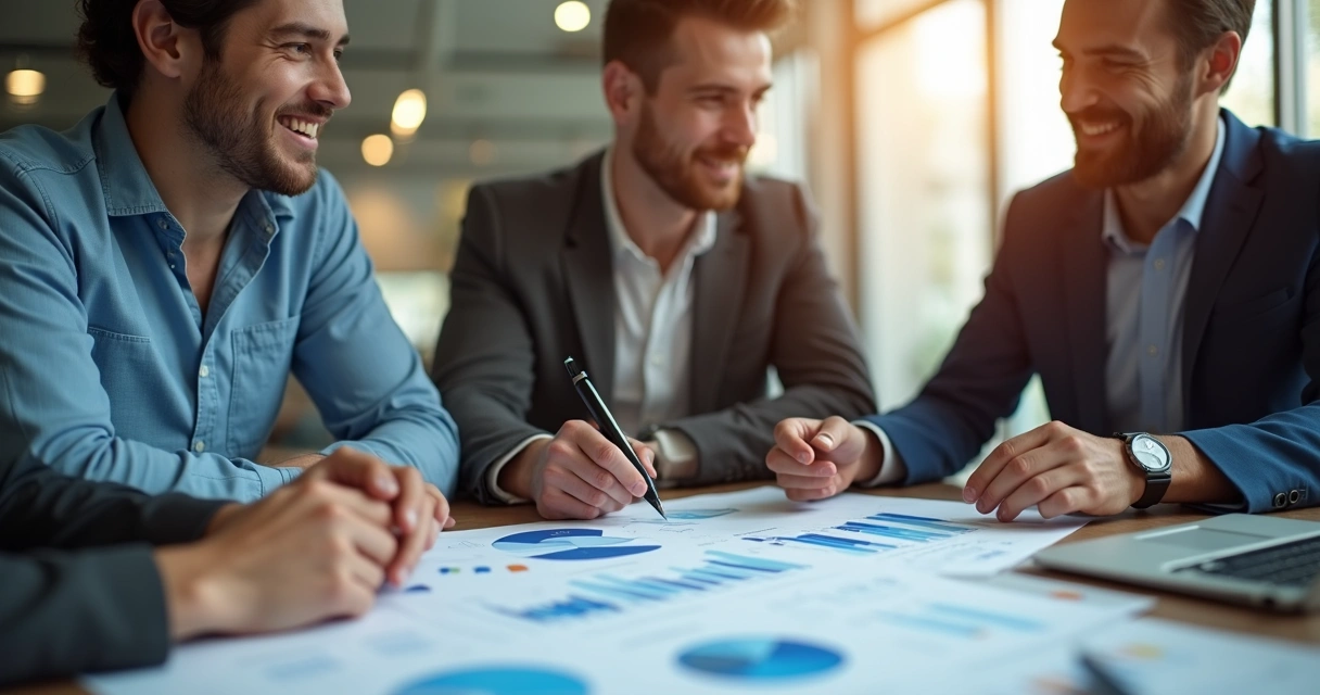 Pessoas e gráficos financeiros lado a lado 