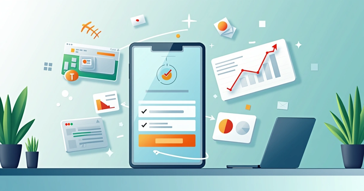 Ilustração de lead acessando landing page de franquia no celular 