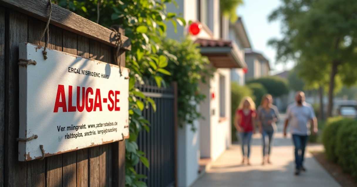 Plaquinha de aluguel em imóvel em rua residencial