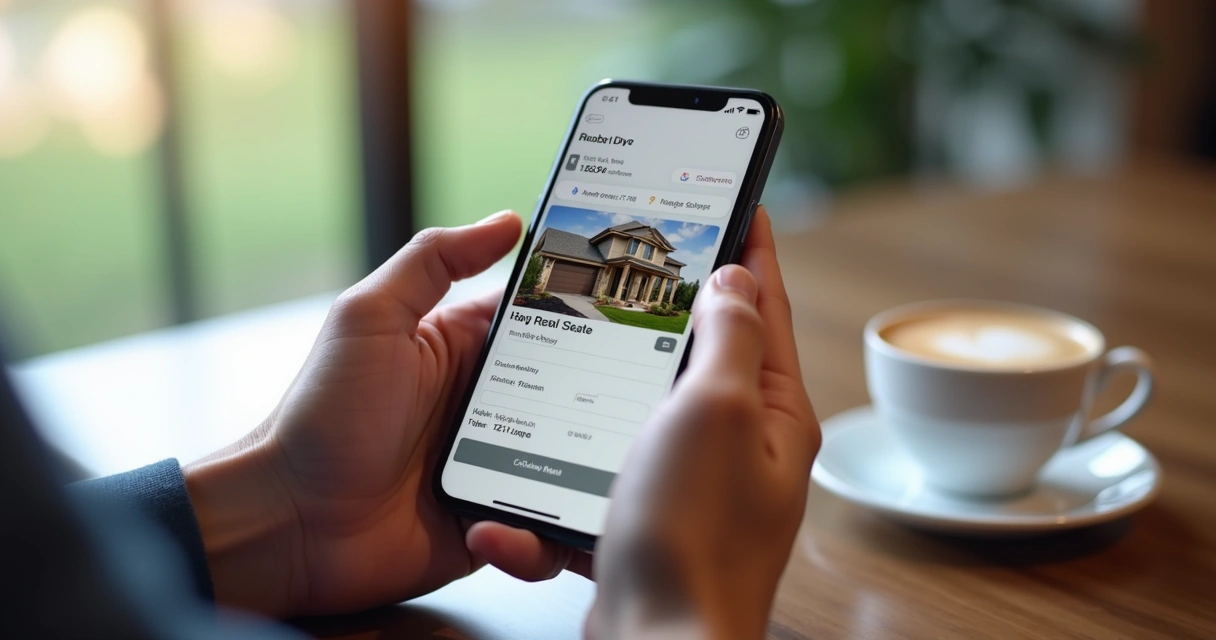 Pessoa usando smartphone para buscar imóveis